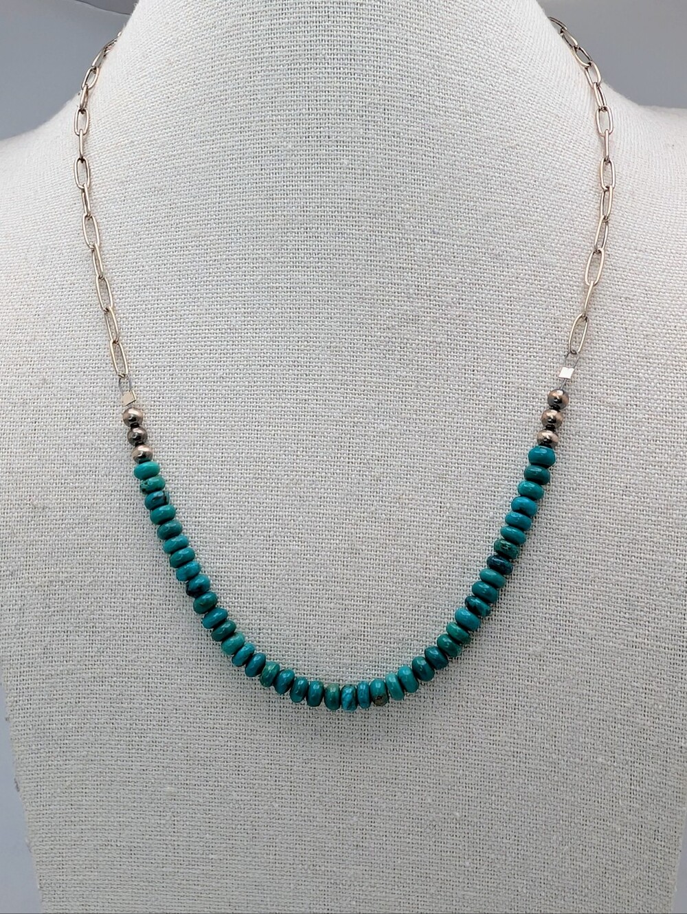 Kingman Turquoise Paperclip S925 Sterling Silver Gemstone Necklace - Picture 2 of 7